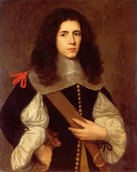 Retrato de um jovem cavalheiro com gibão preto acutilado