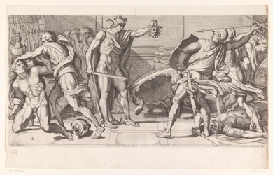 Phineus e os seus seguidores transformaram-se em pedra
Pinturas no Palazzo Farnese em Roma (título da série)
Galeria nel Palazzo Farnese in Roma (título da série)