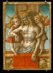 O Cristo morto apoiado por dois anjos ...