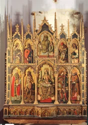 Madonna e criança com santos, polyptych (tempera no painel)