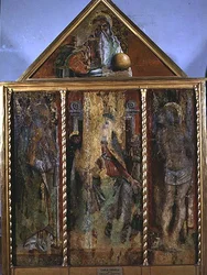 Madonna e Criança com santos, o primeiro tríptico do Valle Castellamo (tempera no painel)