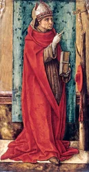 Retrato de São Boaventura (Giovanni da Fidanza ou Bonaventura de Bagnorea ou Bagnoregio, c. 1220-1274), teólogo, Doutor da Igreja (Doctor Seraphicus) por Carlo Crivelli (c. 1435-c. 1495), c. 1490 - Óleo sobre madeira, 52,8x25,2 - Staatliche Museen