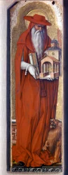 São Jerônimo vestindo o traje do bispo (boné). Predelle Demidoff de Carlo Crivelli (1430/35 - 1494). 1476.