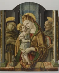 Virgem e Menino com Santos e Doador, c.1490 (têmpera e folha de ouro no painel)