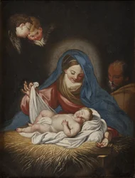 La Nativite - Natividade, de Maratta (Maratti), Carlo (1625-1713). Óleo sobre tela. Tamanho: 28x21 cm. Museu Nacional de Estocolmo