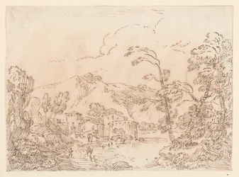 Desenho, Uma aldeia junto a um ribeiro num país montanhoso, 1770-86