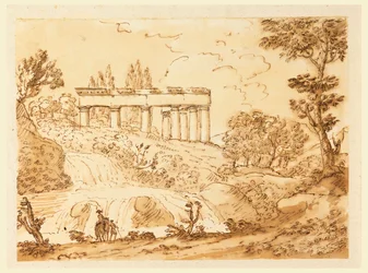 Desenho, Paisagem com ruínas de um templo, 1770-1786