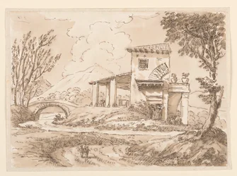 Desenho, Paisagem com Villa, 1750-60