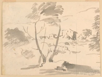 Desenho, Esboço de uma árvore numa paisagem, 1760-1780
