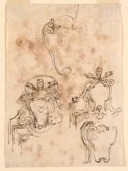 Desenho, esboços para molduras e escudos, 1758-69