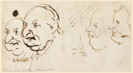 Desenho, Esboços de quatro cabeças em caricatura, 1725-75