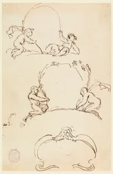 Desenho, Três esboços de cartelas, antes de 1775