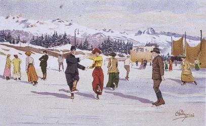Patinadores na pista de gelo (cor litho)