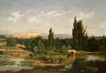 Campo, com, um, rio, manzanares