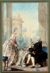 Monsieur e Madame de Saint Vast e Mademoiselle de Beauregard Aquarela de Louis Carrogis dit Carmontelle