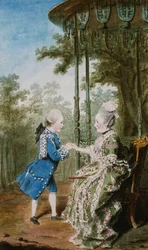 A princesa de Salm sentada com seu filho, o príncipe de Salm, em um pavilhão chinês,