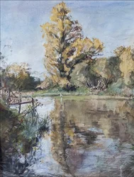 Início do Outono no River Test, 2007 (pastel e wc no papel)