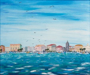 Cena do Mar com Casas, 1995 (acrílico a bordo)