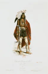 Índio norte-americano, de &39;Modes et Costumes Historiques&39;, gravada por Hippolyte Louis Pauquet (1797-p. 1862) 1862