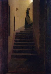 Caroline nas escadas (óleo sobre tela)