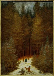 O caçador na floresta (Uma floresta de abetos coberta de neve)