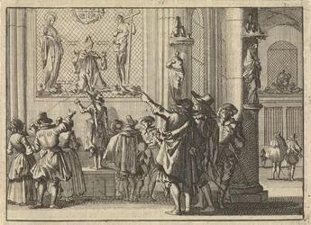 Janela pintada, encontrada na igreja após a conquista de Den Bosch, representando o Bispo Gisbertus Marius entre Cristo e Maria, 1629