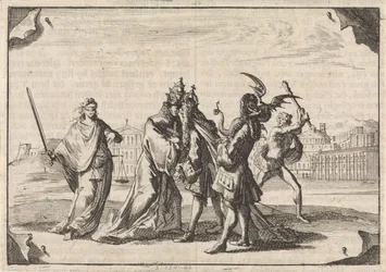 Desenho animado sobre a batalha entre Luís XIV e o Papa Inocêncio XI, 1687