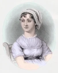 Retrato de Jane Austen, c.1850 (gravura colorida à mão)