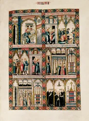 Miniaturas dedicadas a Santa Maria e seus milagres, de Las Cantigas de Santa María (Canções de Santa Maria), Fol. 156