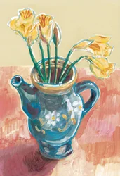 Narcisos num bule azul