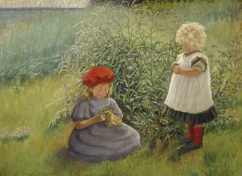 Duas raparigas a apanhar flores (óleo sobre tela)