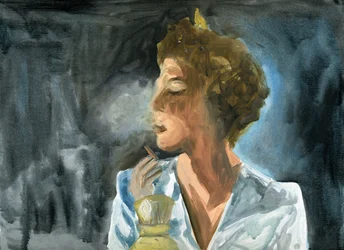 23.10.09 - Ela fumou um último cigarro antes de ir para a cama, 2009 (óleo sobre papel)