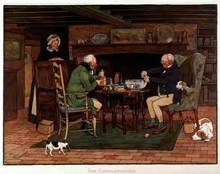 Conhecedores Dois ingleses preparando ponche. Aquarela de Cecil Aldin