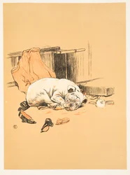 Desapontamento por não encontrar os Chocolates, de A Gay Dog, História de um Ano Tolo Aldin, Cecil Charles Windsor (1870-1935), publicado por William Heineman, 1905. 1ª Edição, Ilustração, Chalk e C