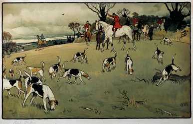 Cena de Caça, Uma Aquarela de Cecil Aldin (1870-1935) Coleção Particular do século XIX