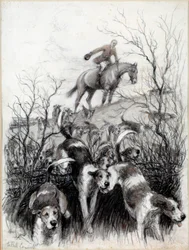 Cena de Caça na Inglaterra: Desenho de Cães por Cecil Aldin (1870-1935) Colecção Privada do século XIX