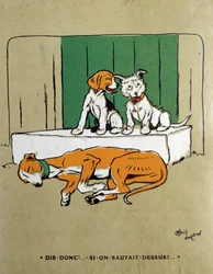 Porque não saltamos sobre dois cães e hesitamos em acordar um fermento adormecido? Aquarela de Cecil Aldin (1870-1935) Paris do século XIX, Artes Decorativas
