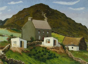 Casa numa encosta galesa, c.1935 (óleo sobre tela)