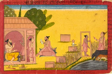 Lakshmana no eremitério, fólio de um Ramayana, c.1690-1710