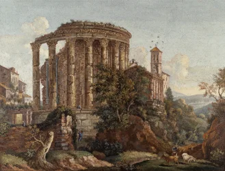 Um de um par de micro-mosaicos romanos "O Templo de Vesta", c.1774-75 (mosaico)