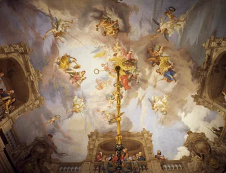 Alegoria da Itália, afresco de Cesare Mariani (1826-1901), teto, Salão da Maioria, Palazzo delle Finanze (Palácio das Finanças), Roma. Itália