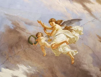 Detalhe da Alegoria da Itália, afresco de Cesare Mariani (1826-1901), teto, Salão da Maioria, Palazzo delle Finanze (Palácio das Finanças), Roma. Itália