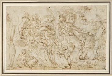 Folha de estudos de figura, c. 1600 (tinta e lavagem, lápis, giz sobre papel)