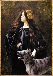 Uma senhora com um cão