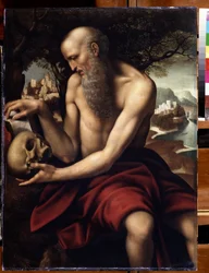 "Representação de São Jerónimo (Vanitas) Pintura de Cesare da Sesto (1477-1523) Museu Pushkin do século XVI, Moscovo
