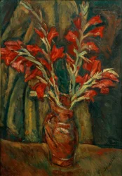 Ch. Soutine, gladíolos vermelhos em um vaso
