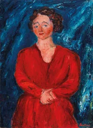 A mulher em vermelho em um fundo azul, CA 1928.