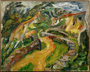 Paisagem com estrada ascendente (pintura sobre tela)