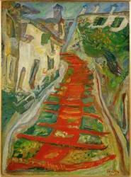 Escadas vermelhas em Cagnes (pintura sobre tela)