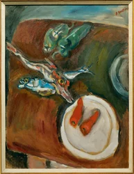 Natureza-morta com peixe, pimentos e cenouras, c.1918 (pintura sobre tela)